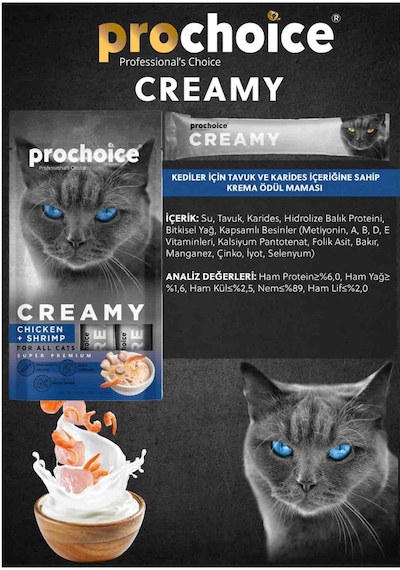 Pro Choice Creamy Kediler İçin Tavuklu Karidesli Sıvı Kedi Ödül 4 x 15 G