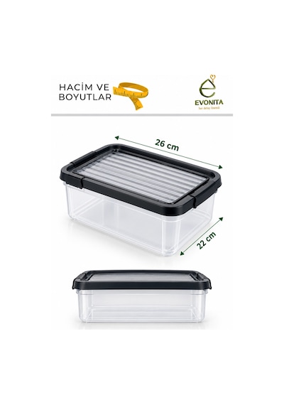 Evonıta 16 Lt Kapaklı Saklama Kutusu Clearbox Şeffaf Çok Amaçlı Organizer Kutu Siyah Kapaklı Düzenleyici