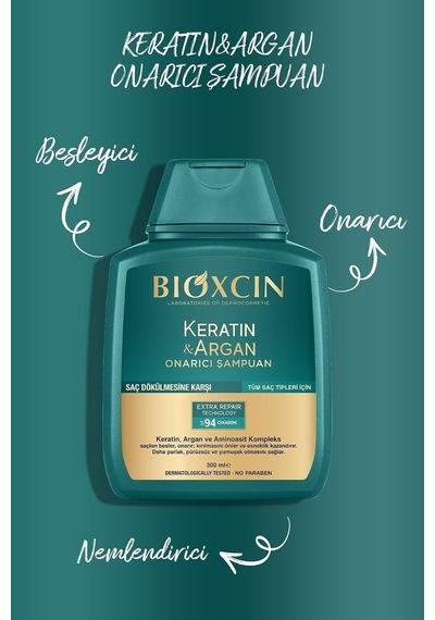 Keratin & Argan Onarıcı Şampuan 300ml + Kertin Argan Saç Bakım Kremi Genel
