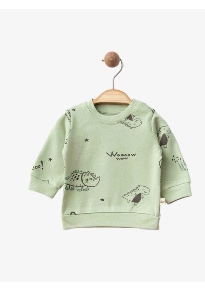 Zekids Erkek Bebek Dinazor Baskılı Organik Eşofman Takım-15481 Yesil