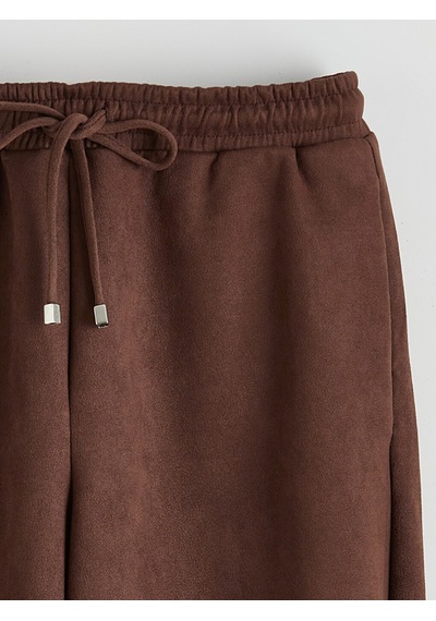 Lcw Vision Kahverengi Beli Lastikli Süet Görünümlü Kadın Jogger Pantolon