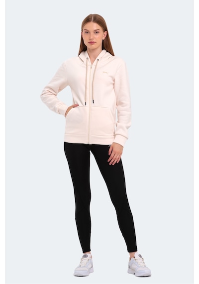 Slazenger Katya Kadın Fermuarlı Kapüşonlu Cepli Ekru Sweatshirt Ekru