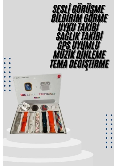 9 Ultra Akıllı Saat 49mm 2inç Ekran 7 Kordonlu Ve Bluetooth Kulaklık