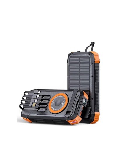 Fc-20 Solar Powerbank 20000 Mah, 22.5w Pd Hızlı Şarj, Kablosuz Şarj, El Kranklı Şarj, Led Fener, Pusula, Çoklu Kablolu Taşınabilir Güç Bankası