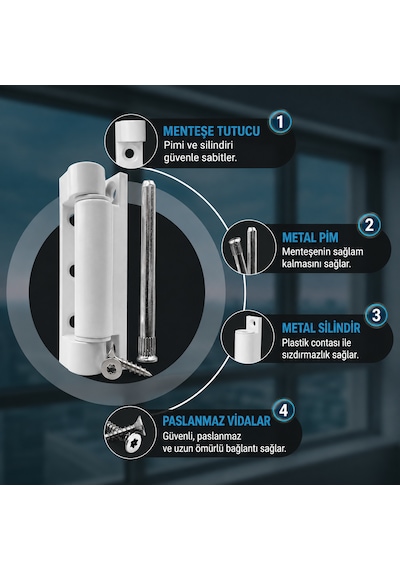 Pimapen Kapı Menteşesi Beyaz 90 Mm Pvc Kapı Menteşesi, Ayarlanabilir Metal Pim 2 Adet