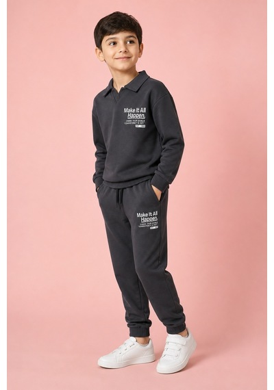 Eray Alp Kids Erkek Çocuk Polo Yaka 2'li Takım Gri