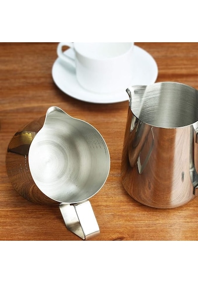 Paslanmaz Çelik Sütlük - Barista Süt Isıtıcı & Köpürtücü Latte Art Pitcher Küçük & Büyük Boy Seçenekli, Ocak Üstü Çelik Süt Potu 550 Ml