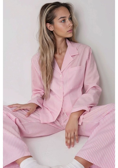 Hiccup Çizgili Pamuklu Pijama Takımı Pembe