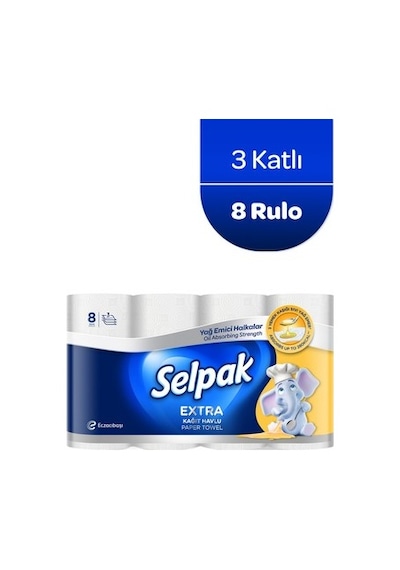 Kokusuz 8'li Rulo 3 Katlı Mutfak Ve Temizlik Kağıt Havlu