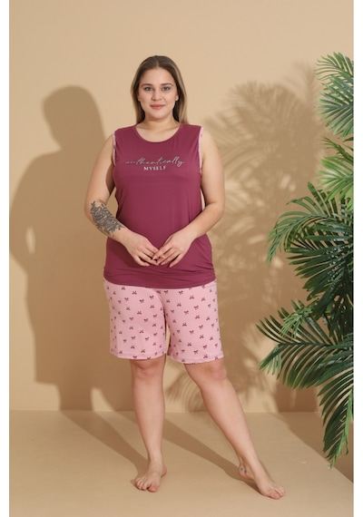 Eyfuze Kadın Milan Kumaş Büyük Beden Curve Baskılı Desenli Şortlu Pijama Takımı Bordo Eyfuze Kadın Milan Kumaş Büyük Beden Curve Baskılı Desenli Şortlu Pijama Takımı Bordo