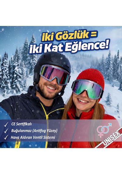 2 Adet Kayak Gözlüğü Aynalı Gökkuşağı Ventilli Güneş Kar Koruyucu Gözlük Uv Korumalı Snowboard Glasses Gözlük Gökkuşağı