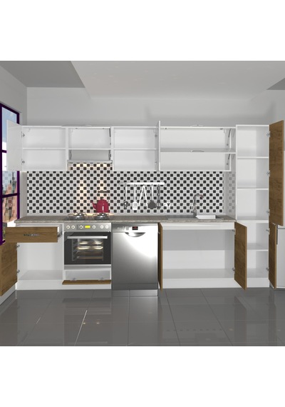 Decoraktiv Elite 325y Ankastre Fırın Modüllü Mdf Hazır Mutfak Dolabı - Tezgah Dahil - Pera - Beyaz Beyaz - Meşe Decoraktiv Elite 325y Ankastre Fırın Modüllü Mdf Hazır Mutfak Dolabı - Tezgah Dahil - Pera - Beyaz Beyaz - Meşe