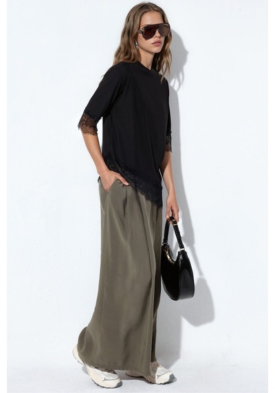 Hiccup Bdart Oversize Dantel Örme Bluz Siyah
