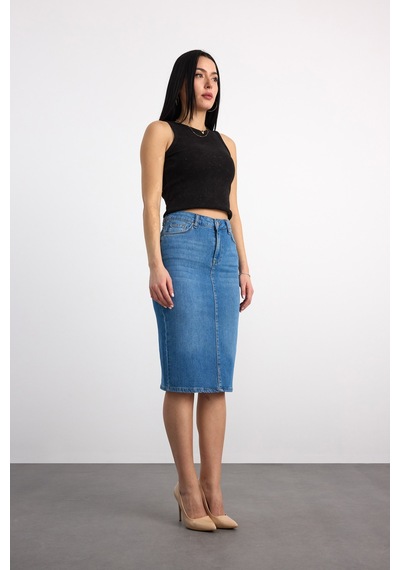 50286 73604 Kadın Regular Fıt Mıdı Denim Etek 50286-73604 Açık Mavi