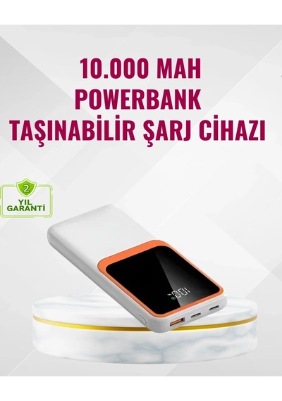 Hubrendy  Powerbank 10000 Mah Çift Usb Çıkışlı, Type-c Girişli, Şık Beyaz Tasarım Diğer