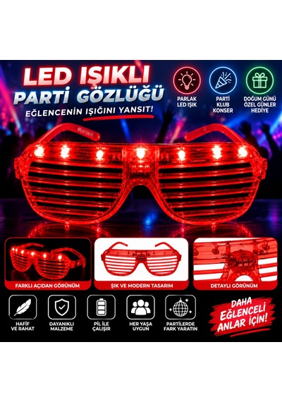 Storeşahin Led Işıklı Panjur Parti Gözlüğü Kırmızı Renk Shutter Gözlük Shn0720 Diğer