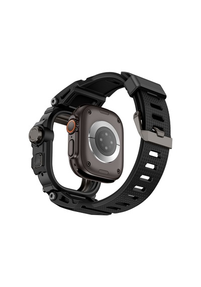 Watch Ultra 49mm Uyumlu Mohseven İwatch Punk Fortress Serisi Kasa Koruyuculu Silikon Kordon Siyah
