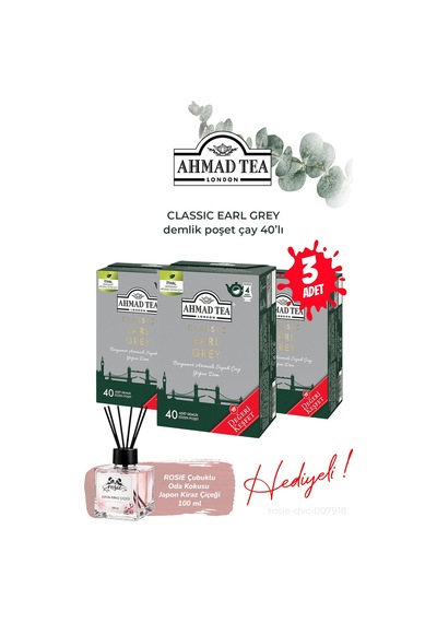 3 Paket 40'lı Klasik Earl Grey Demlik Poşet Çay 80 G Ve Oda Kokusu