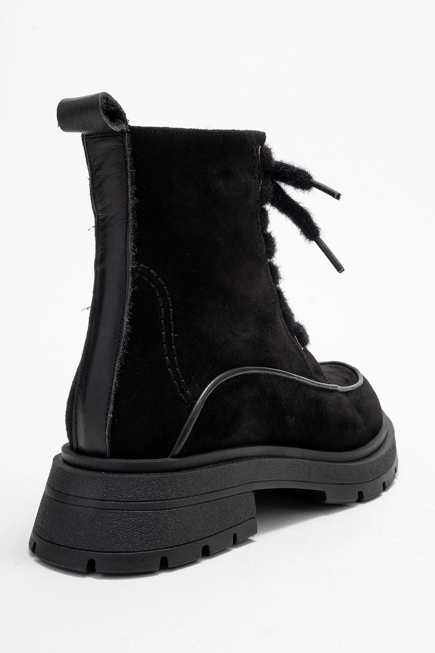 Luvishoes Luvi Shoes Mına Siyah Süet Hakiki Deri Kadın Postal Bot Siyah Süet