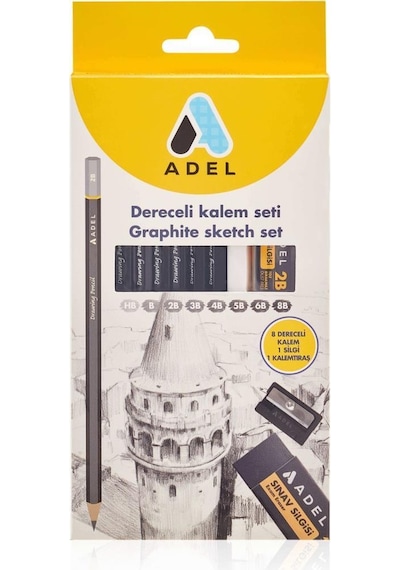 Adel Dereceli Kalem Seti 8 Dereceli Kalem+Silgi+Kalemtıraş (15229