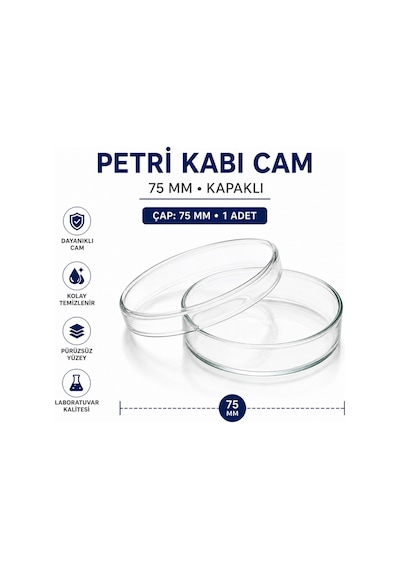 Labolist Kapaklı Petri Kabı Cam 75 MM