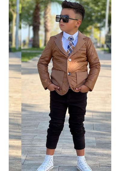 Riccotarz Erkek Çocuk Klasik Gömlek Kravatlı Kapitone Taba Mont Slim Pantolon Kesim Pantolon Alt Üst Takım Taba Riccotarz Erkek Çocuk Klasik Gömlek Kravatlı Kapitone Taba Mont Slim Pantolon Kesim Pantolon Alt Üst Takım Taba