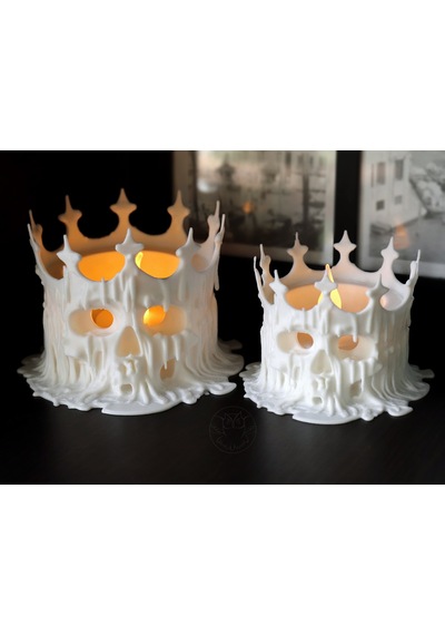 Bezos Erimiş Kafatası Tealight Mumluk Taçlı Kuru Kafa Dekoratif Mum Tutucu Mmbz Çok Renkli