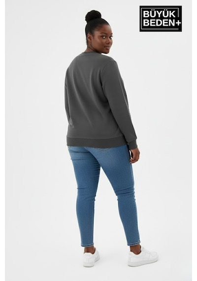 Süperlife Kadın Büyük Beden Yelken Baskılı Bisiklet Yaka İnce Sweatshirt Spr26bswk956-11 Füme Süperlife Kadın Büyük Beden Yelken Baskılı Bisiklet Yaka İnce Sweatshirt Spr26bswk956-11 Füme