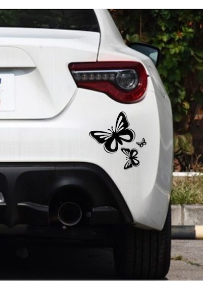 Üç Kelebekler Çıkarılabilir Su Geçirmez Oto Sticker Siyah 15 17 Cm