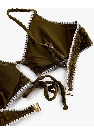 Koton Önden Bağlama Detaylı Dokulu Kroşe Detaylı Bikini Üstü Haki 6sak10196mm