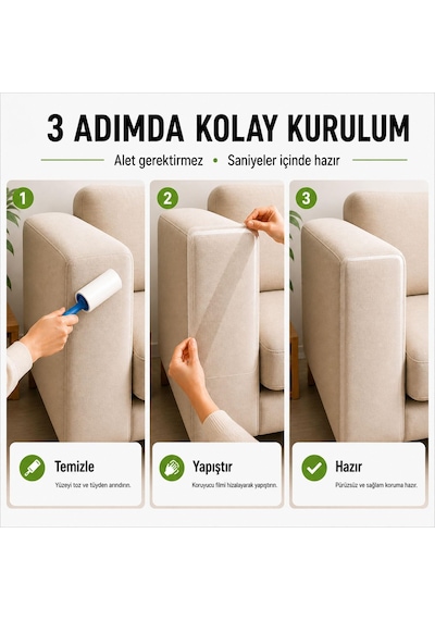 Ayrex 5 Adet Kedi Koltuk Tırmalama Koruyucu 20x50 Cm Şeffaf Yapışkanlı Mobilya Tırmalama Önleyici Bandı Bej Tek