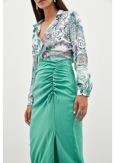 Sateen Büzgü Detaylı Saten Etek - Mint Mint Yeşili