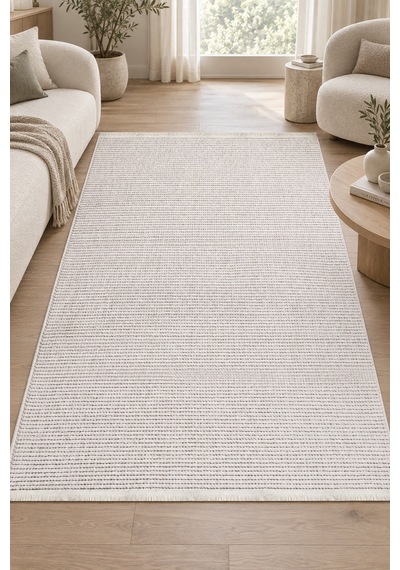 Tünek Beyaz Özel Ölçü Salon Oturma Odası Mutfak Koridor Kaydırmaz Taban Robot Süpürge Uyumlu Kolay Temizlenebilir Polyester Halı