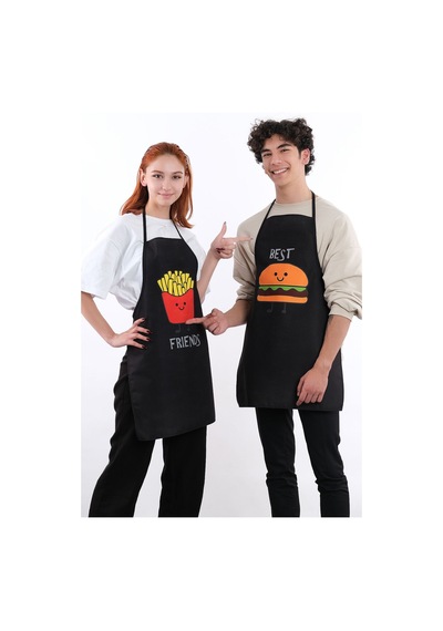 Beautiful İkili Paket Sıvı Geçirmez Su Geçirmez Mutfak Önlüğü Hamburger Siyah