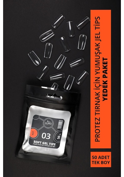Momo Professional Soft Gel Tips Küt No:03 Tek Boy 50 Li Yedek Paket