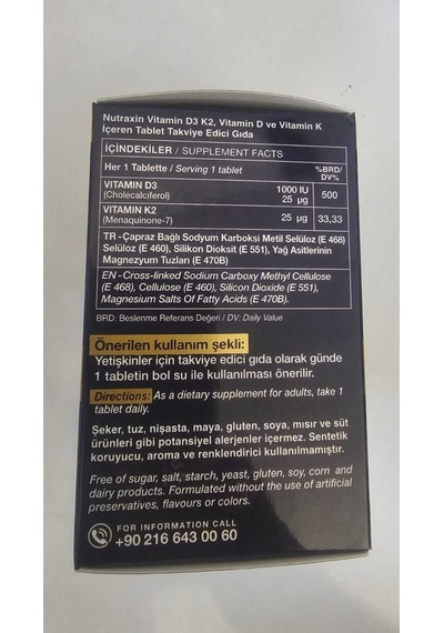 D3k2 120 Tablet 2'li - 1000 Iu D3 Vitamini, 25 Mcg K2 Vitamini