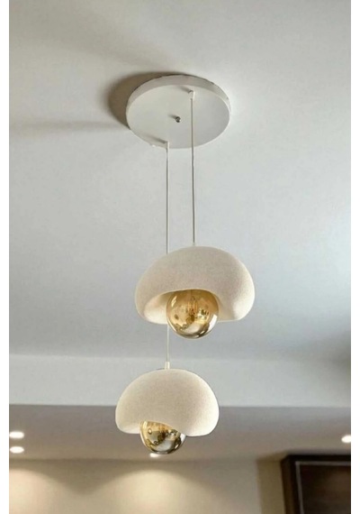 Modern Bohem Beton Görünümlü 2 Li Sarkıt Avize Salon Oturma Odası İçin Ampul Uyumlu Dekoratif Model Çok Renkli