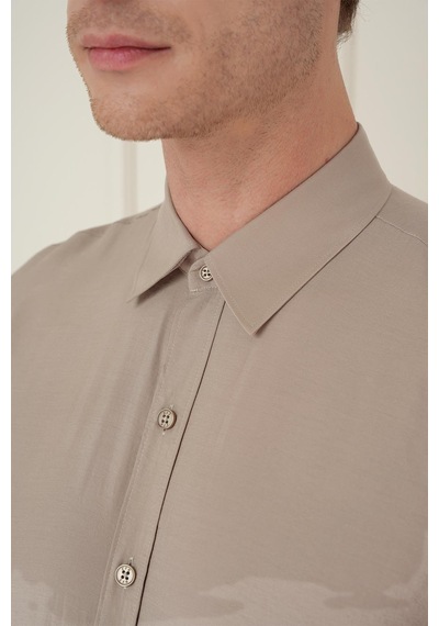 Efor Slim Fit %100 Modal Uzun Kol Klasik Bej Gömlek Gk 743 Bej