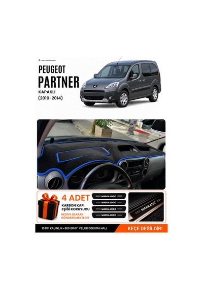 Peugeot Partner Kapaklı 2010-2014 Uyumlu Torpido Örtüsü - Siyah Mavi