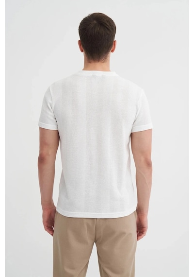 Cazador Slim Fit Bisiklet Yaka Örme Düz Tişört Ekru