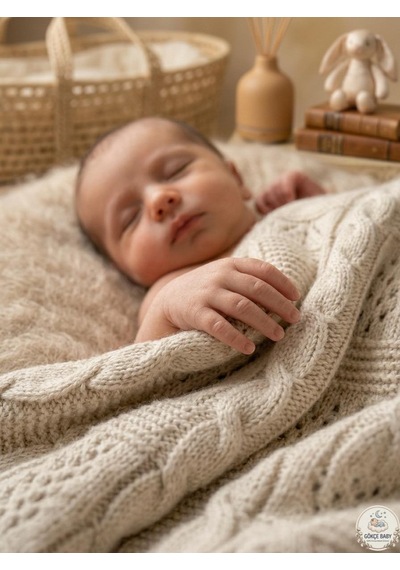 Gökçe Baby Yenidoğan Ajurlu Triko Bebek Battaniyesi Bej
