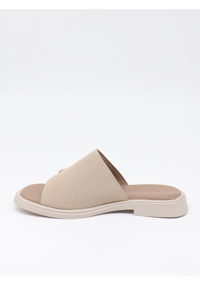 Nesilshoes Nesil Shoes Dvm 210 Bej Süet Tokalı Kadın Terlik