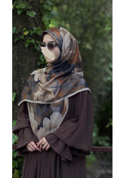 Qalortex Scarf Pamuklu Soft Meva Desen Eşarp-taba/vizon