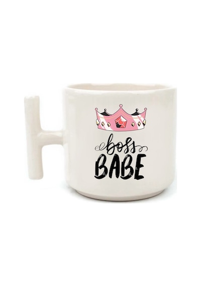 Boss Babe Yazılı Beyaz Rengi Eğlenceli Yazılı Esprili Özel Tasarım El Yapımı T Kulplu Fincan