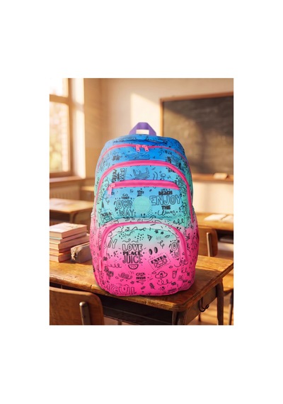 Krinkıl Kumaş Kız Çocuk Okul Çantası Ortopedik Su Geçirmez Çok Bölmeli Sırt Çantası Pembe Pembe