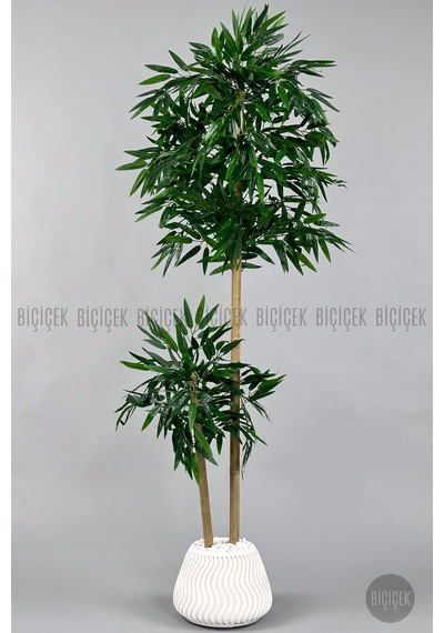 Yapay Bambu Ağacı 160cm Spiral Saksıda Leylek Model Beyaz