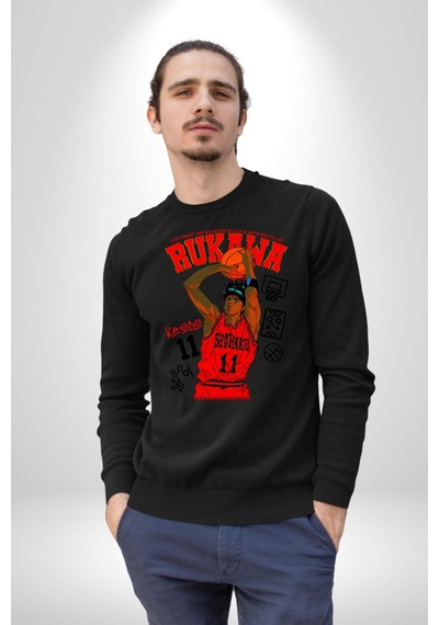 Rukawa Kaede Anime Basketbol Karakteri Unisex Siyah Sweatshirt Siyah