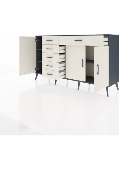 Kronos Konsol 3 Raflı 6 Çekmeceli 3 Kapaklı 176x59x99 Antrasit-ay Antrasit-aytaşı