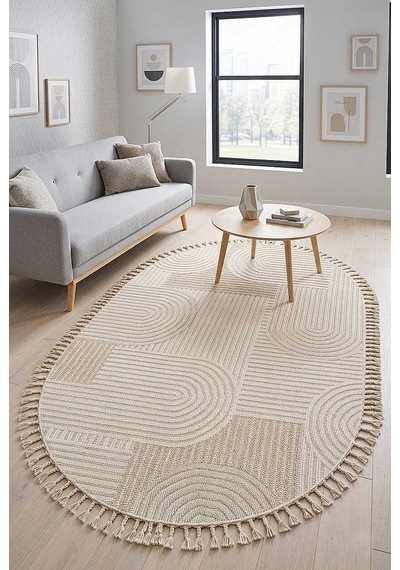 Frenda Home Oslo Pinterest İskandinav Desenli Oval Halı 19481 Bej