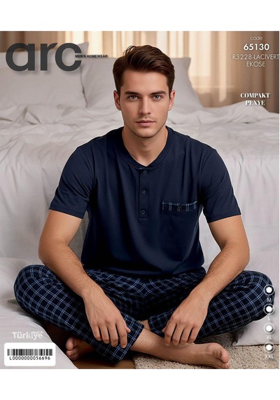 Arcan Erkek Düğme Yaka Kısa Kol Compact Penye Pijama Takımı 65130l - 1 Adet Lacivert